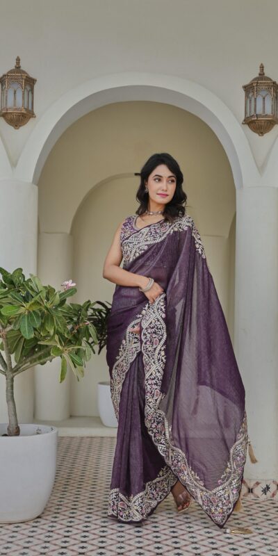 Ram 010 Purple Color Silver Crunchy Saree with Embroidery Work. Special Price βΉ2149. Delivery 4-6 Working Days. Shop now. | Sarees, Bollywood Sarees, Creative Sarees, Designer Sarees, Embroidered Sarees, Ethnic Saree, Modern Digital sarees, Party Wear Sarees