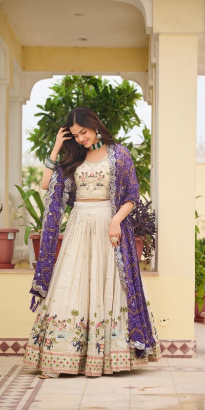 Purple Tissue Silk Embroidery Work Lehenga Choli
