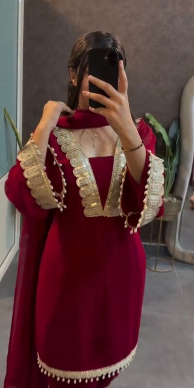 SRK 5306 Red Faux Georgette Salwar Suit with Lace Work & Embroidery Work. Special Price ₹1899. Delivery 4-6 Working Days. Shop now. | Lehenga, Bollywood Lehenga, Creative Lehenga, Designer Lehenga, Embroidered Lehenga, Party Wear Lehenga