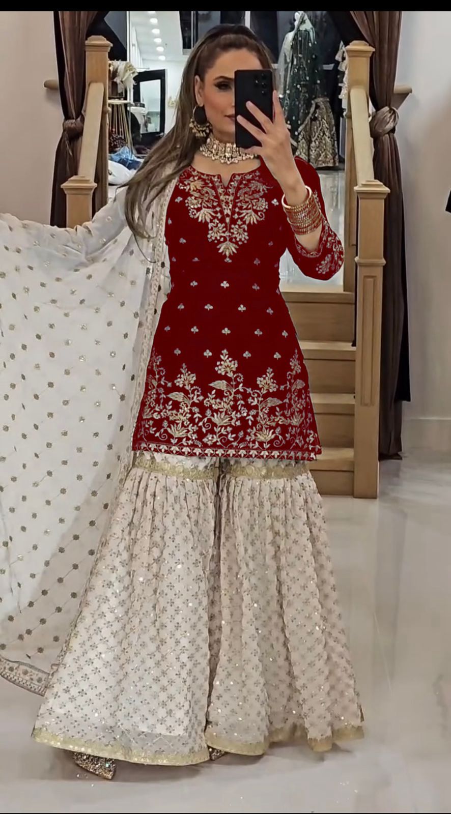 Red Fox Georgette Embroidery Lace Work Salwar Suit