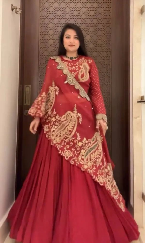 Red Georgette Embroidery Work Lehenga Choli - Image 2