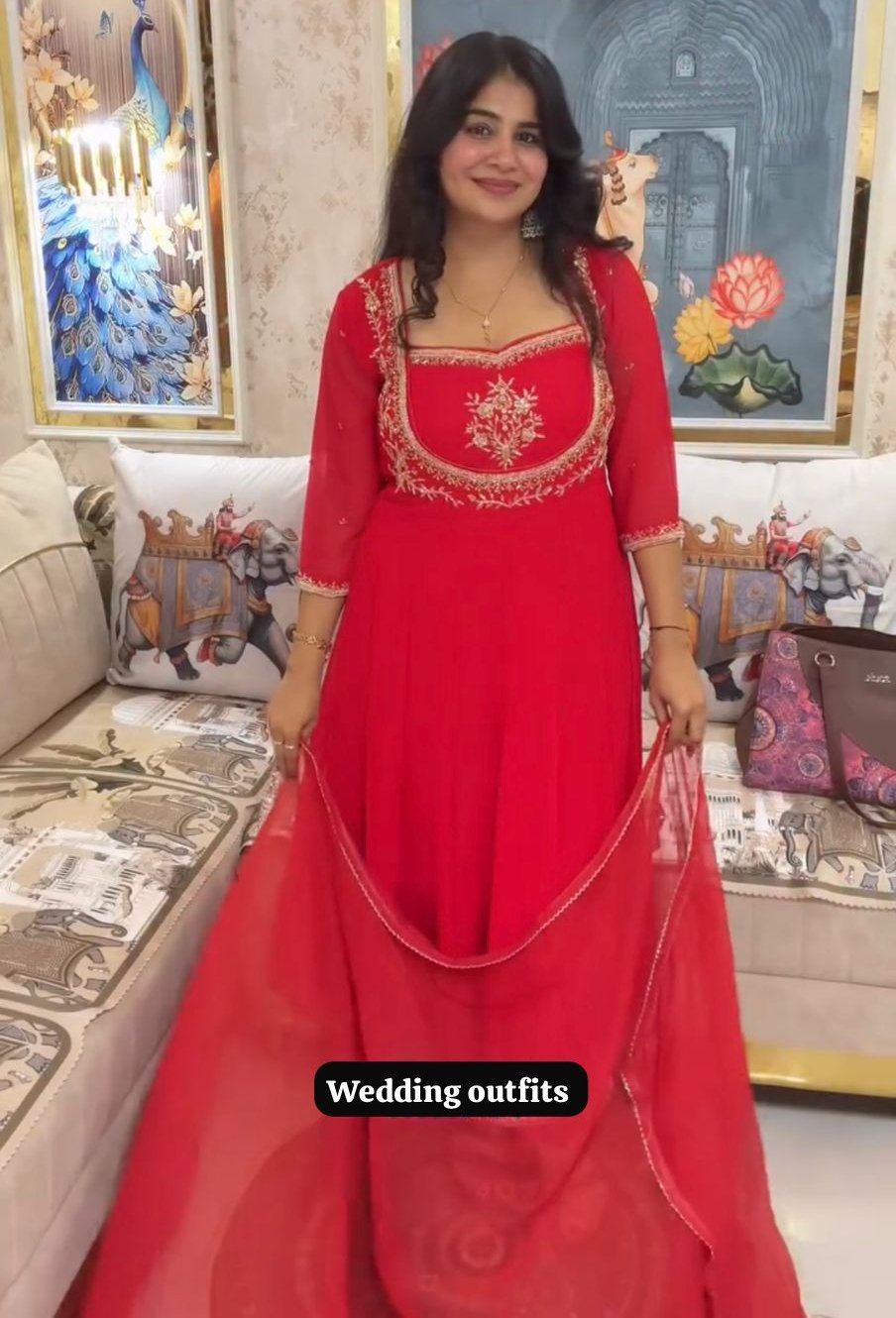 Red Georgette Lace Embroidery Work Salwar Suit - Image 5