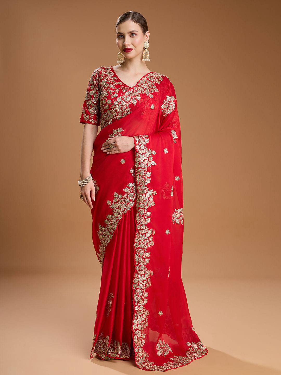 Red Rangoli Silk Sequins Embroidery Work Saree - Image 2