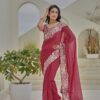 Red Silver Crunchy Embroidery Work Saree