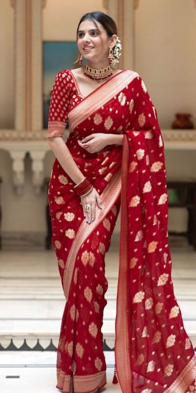 Red Soft Lichi Silk Jacquard Work Saree