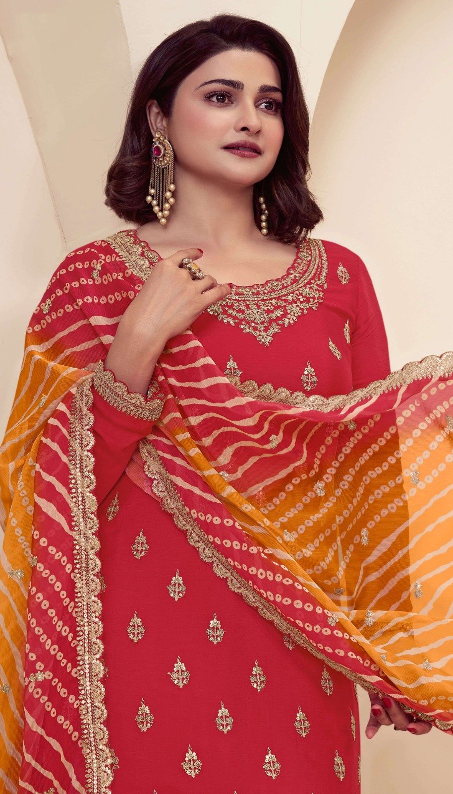 Red Viscose Chinon With Zari Work Salwar Suit - Image 2