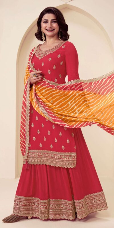 Red Viscose Chinon With Zari Work Salwar Suit