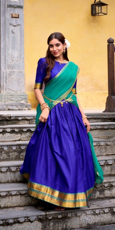 Royal Blue Poly Cotton Lace Zari Work Lehenga Choli