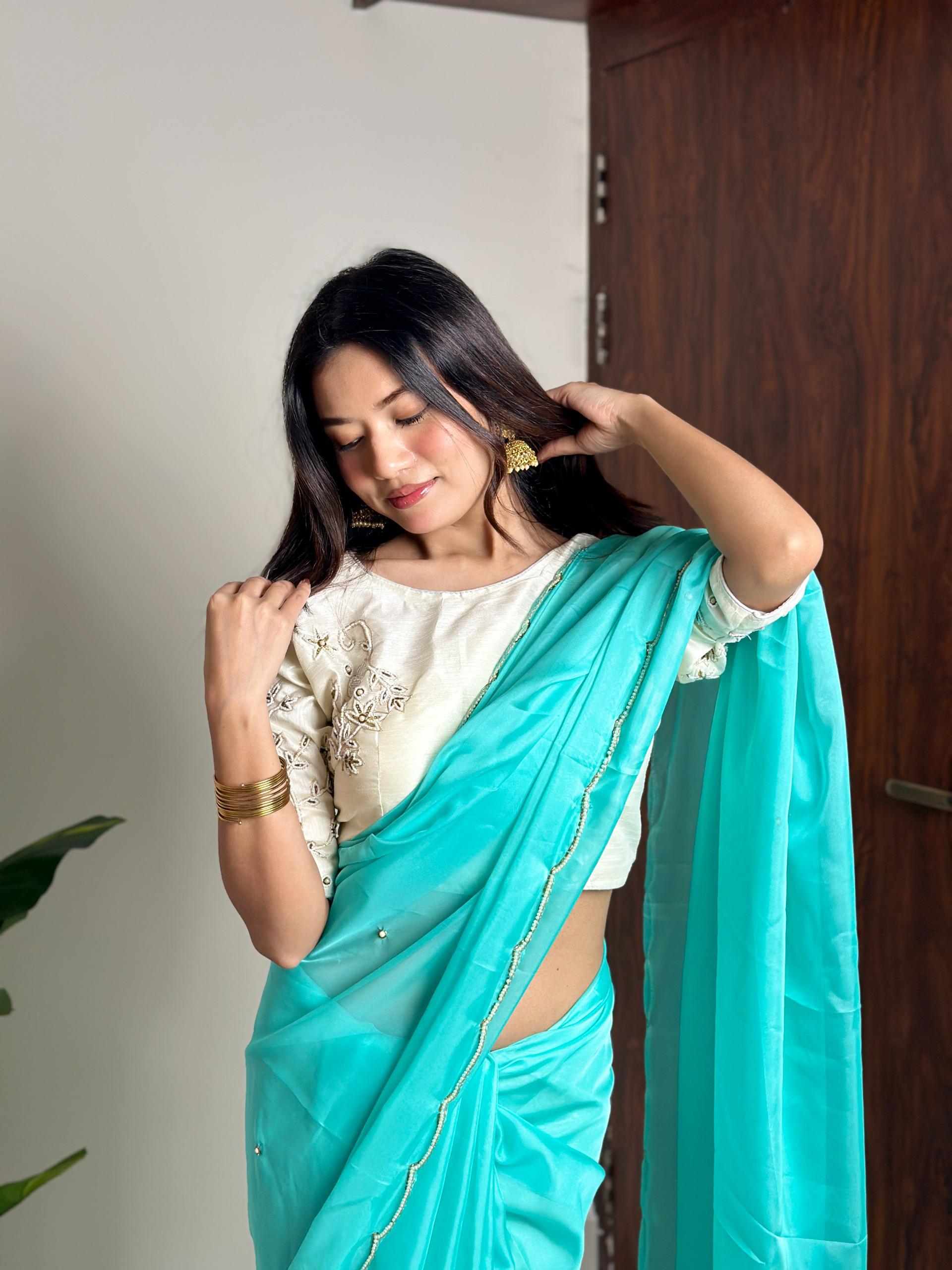 AC CHERRY Sky Blue Soft Organza With Handwork Saree Wedding, Party, Festive, Events Affordable Price ₹2099. Delivery 4-6 Working Days. Shop now. | Sarees, Bollywood Sarees, Creative Sarees, Designer Sarees, Embroidered Sarees, Ethnic Saree, Modern Digital sarees, Party Wear Sarees
