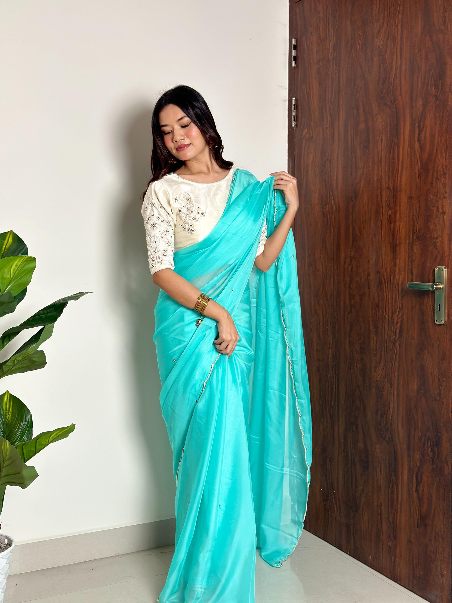 AC CHERRY Sky Blue Soft Organza With Handwork Saree Wedding, Party, Festive, Events Affordable Price ₹2099. Delivery 4-6 Working Days. Shop now. | Sarees, Bollywood Sarees, Creative Sarees, Designer Sarees, Embroidered Sarees, Ethnic Saree, Modern Digital sarees, Party Wear Sarees