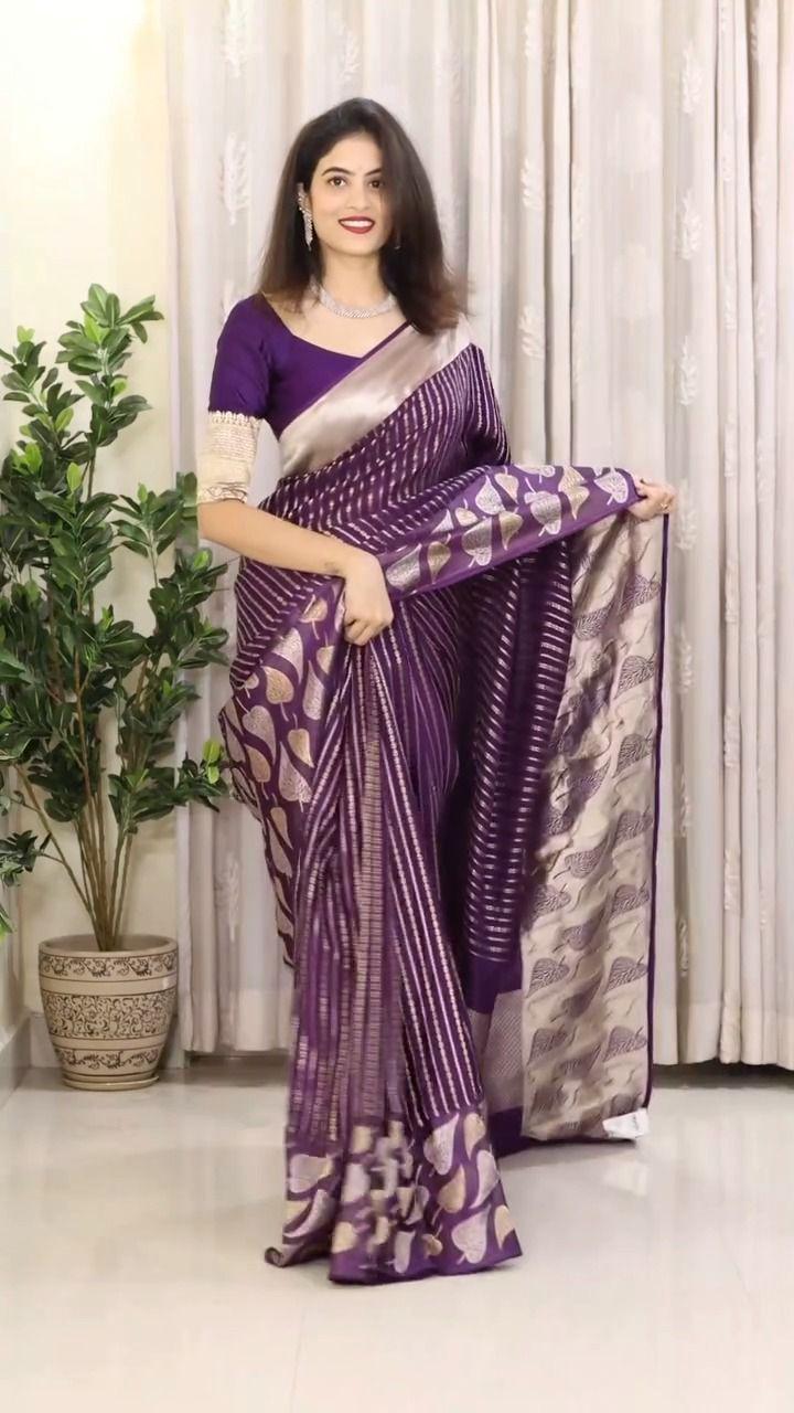 Wine Soft Lichi Silk Border Lace Work Saree - Image 5