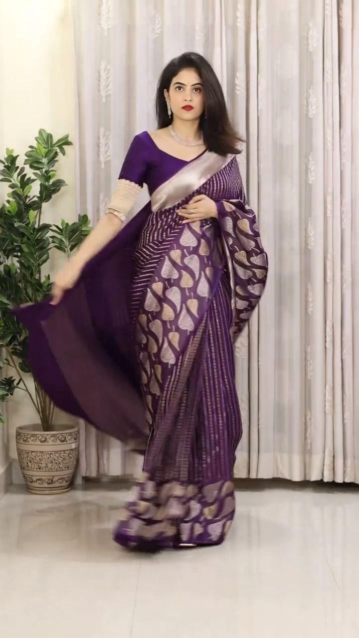 Wine Soft Lichi Silk Border Lace Work Saree - Image 4