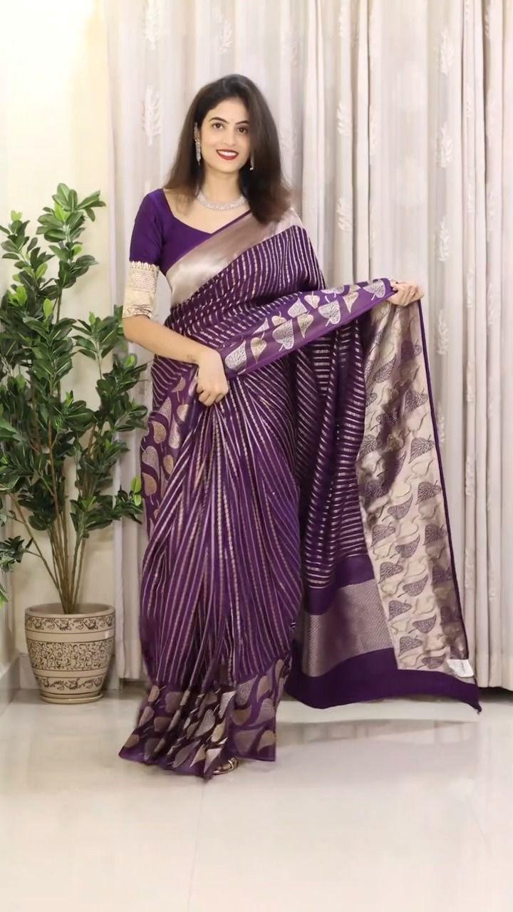 Wine Soft Lichi Silk Border Lace Work Saree - Image 2