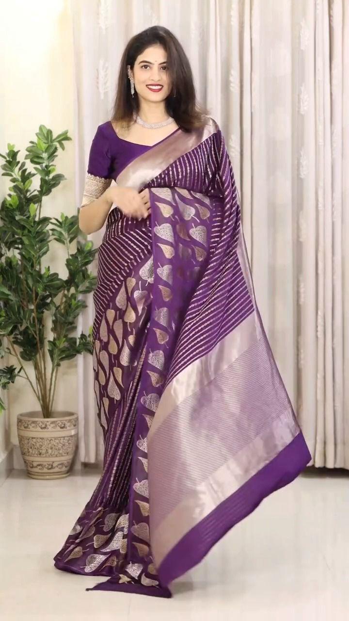 Wine Soft Lichi Silk Border Lace Work Saree