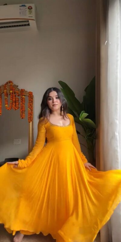 RTC 5935 Yellow Faux Georgette Gown with Lace Work. Wedding, Party, Festive, Events Exclusive Offer βΉ2049. Delivery 4-6 Working Days. Shop now. | Gowns, Bollywood Gowns, Creative Gowns, Designer Gowns, Embroidered Gowns, Party Wear Gowns