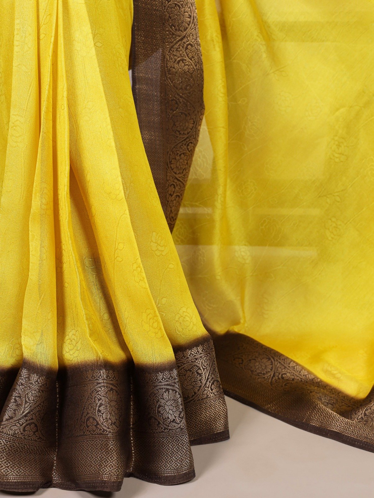 Yellow Marsh Mello Zari Work Saree - Image 3