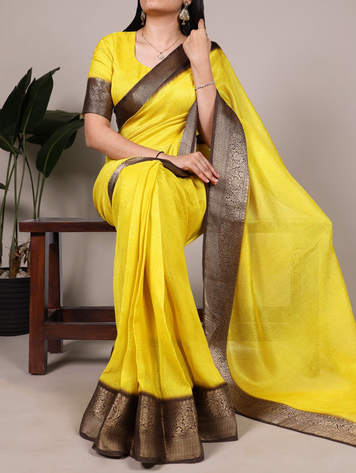 Yellow Marsh Mello Zari Work Saree