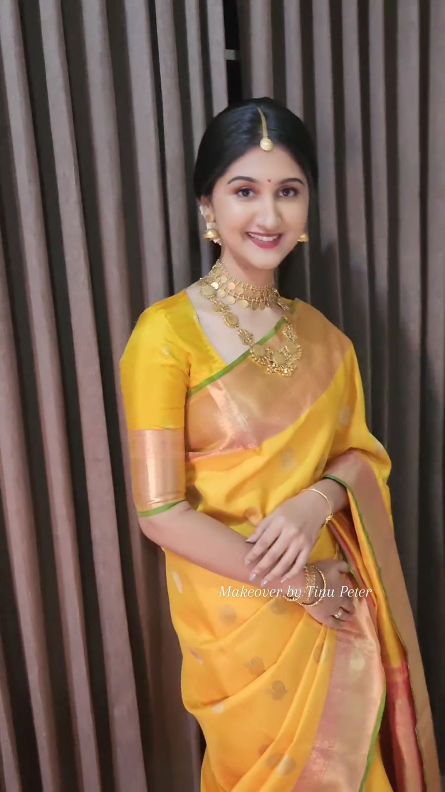 Yellow Soft Lichi Silk Border Work Saree - Image 3