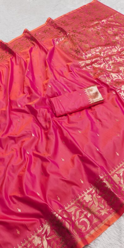 Pink Banarasi Silk Zari Weaving Lace Work Saree