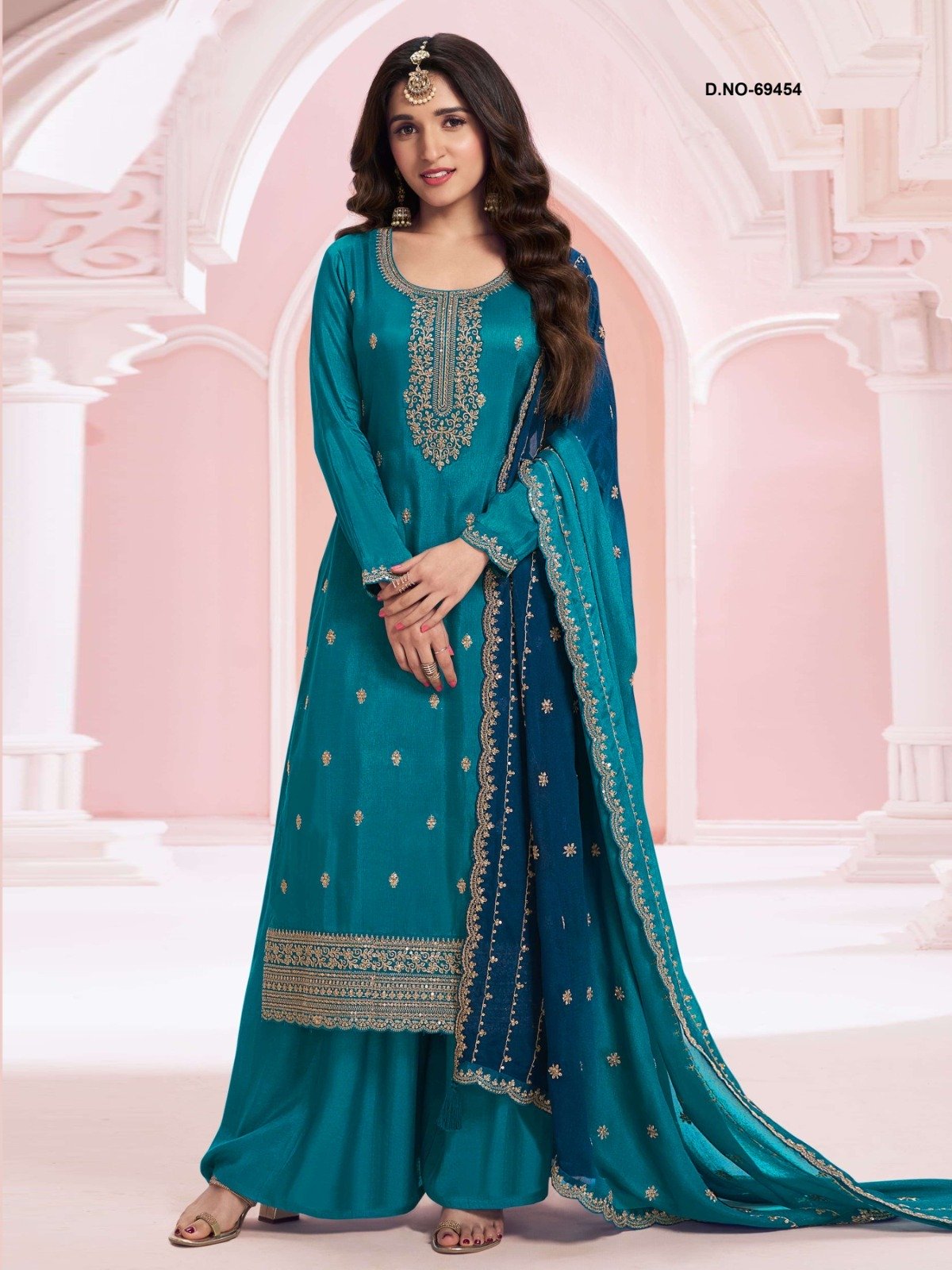 Blue Vichitra Zari Embroidery Work Salwar Suit