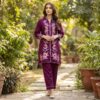 Wine Rayon With Embroidery Work Kurti