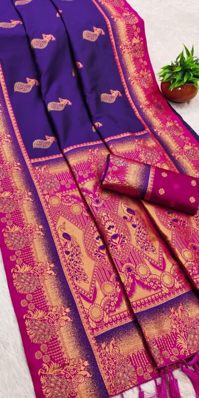 Royal Blue Paithani Silk Zari Lace Work Saree