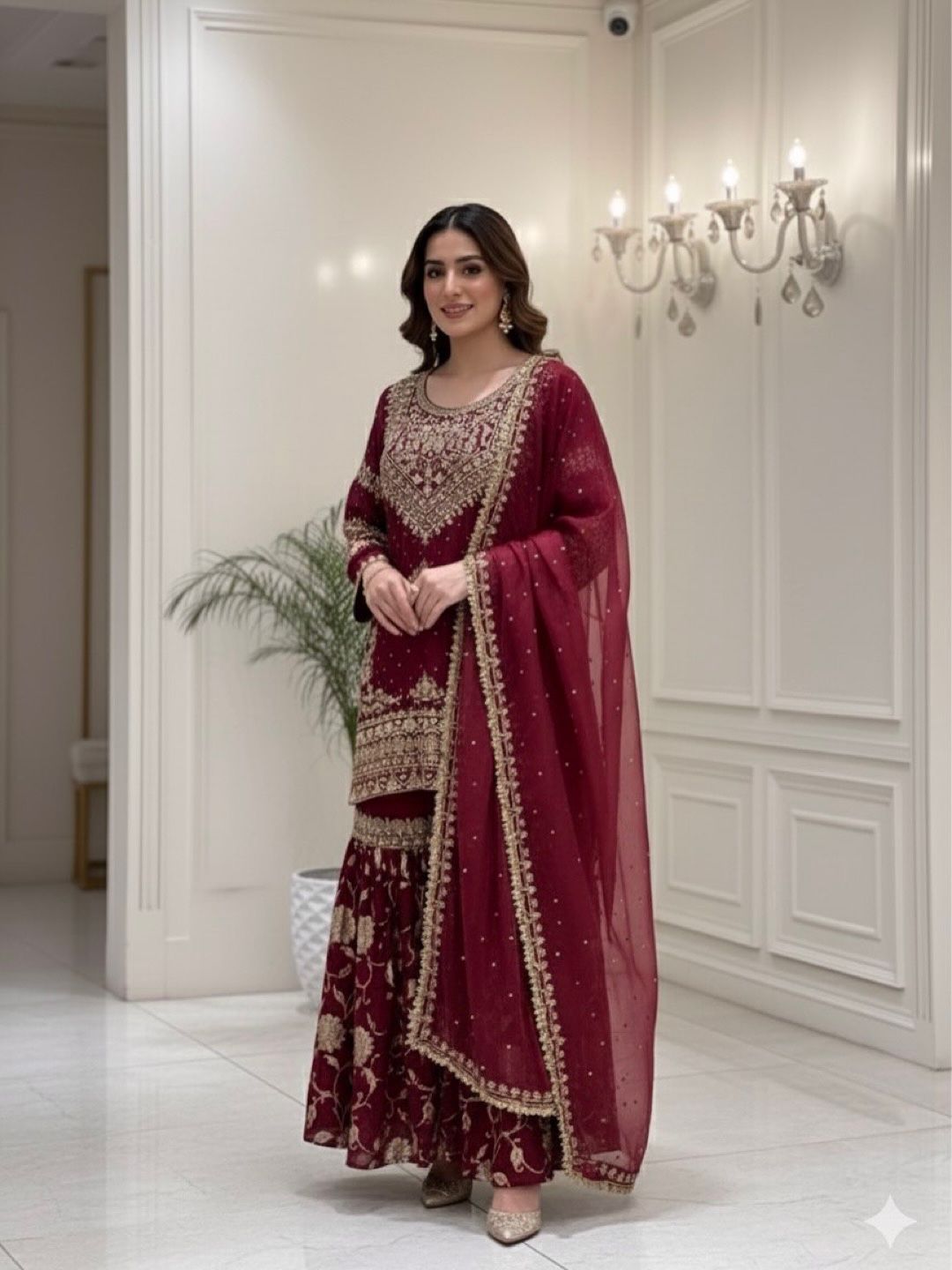 Maroon Georgette Embroidery Work Salwar Suit - Image 3