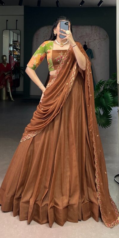 Brown Chocolate Crush Embroidery Work Lehenga Choli