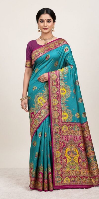 Blue Paithani Silk Border Lace Work Saree