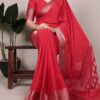Red Chinon Zari Weaving Work Saree