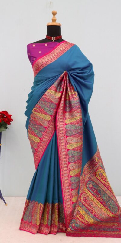Teal Paithani Silk Woven Motifs Work Saree