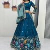 Peacock Blue Vichitra Silk Lace Border Work Lehenga Choli