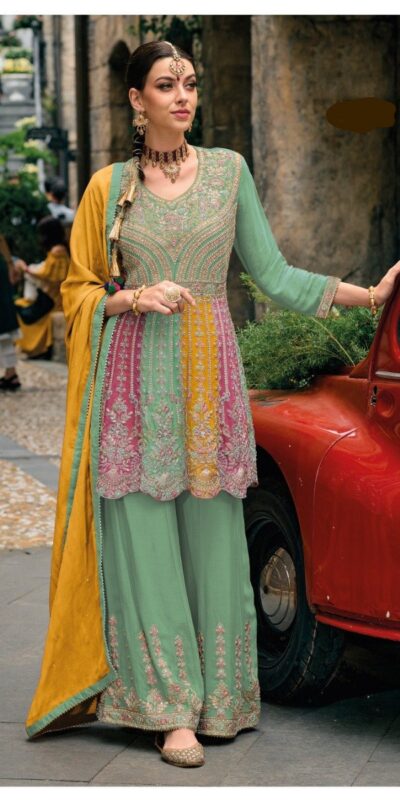 Sea Green Chinon Embroidery Work Salwar Suit