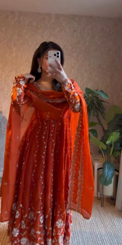Orange Fendy Silk Sequence Work Salwar Suit