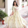 Off White Gold Crush Zari Embroidery Work Lehenga Choli