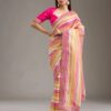 Pink Chinon Silk Embroidery Cut Work Saree
