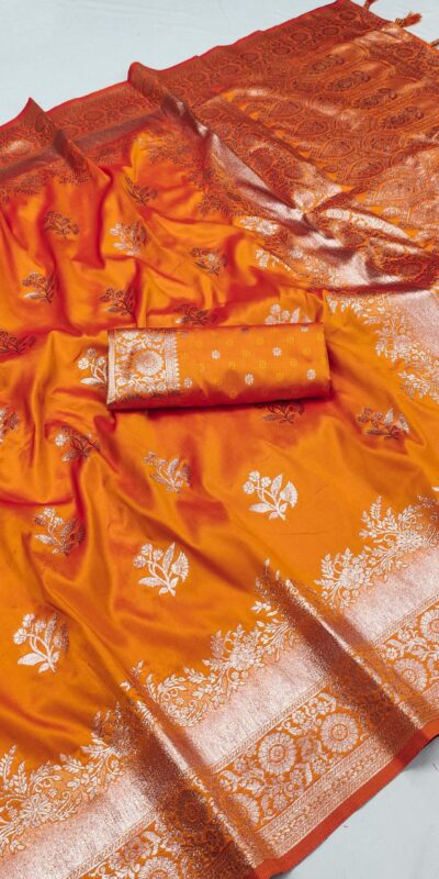 Orange Banarasi Silk Lace Zari Work Saree
