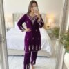 Purple Velvet Embroidery Mirror Work Salwar Suit