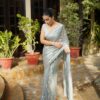 Silver Georgette Lace Embroidery Work Saree