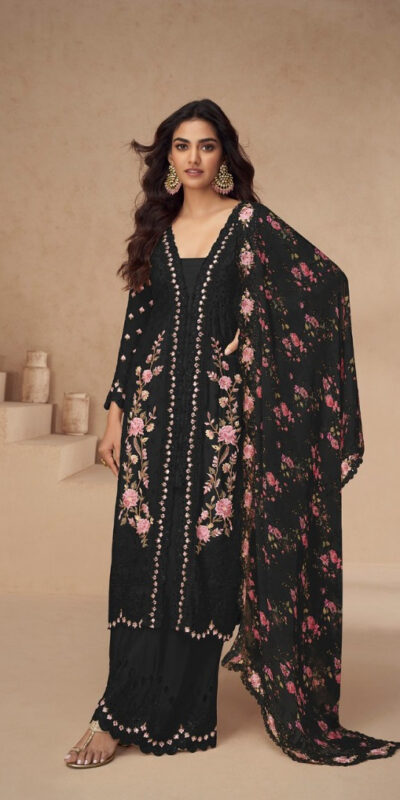 Black Vichitra Sequence Work Salwar Suit