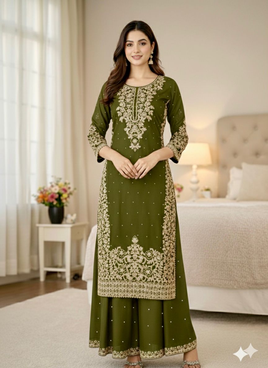 Mahendi Organza Silk Embroidery Work Salwar Suit - Image 2