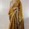 Mustered Organza Silk Mirror Embroidery Work Saree