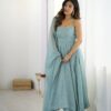 Sky Blue Crunch Silk Lace Work Salwar Suit