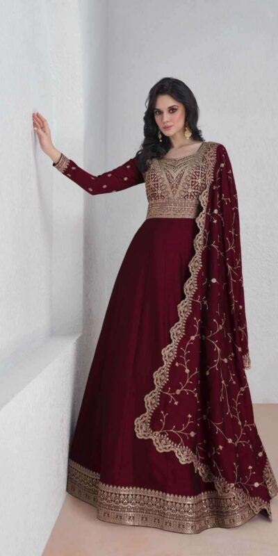 Maroon Vichitra Embroidery Lace Work Salwar Suit
