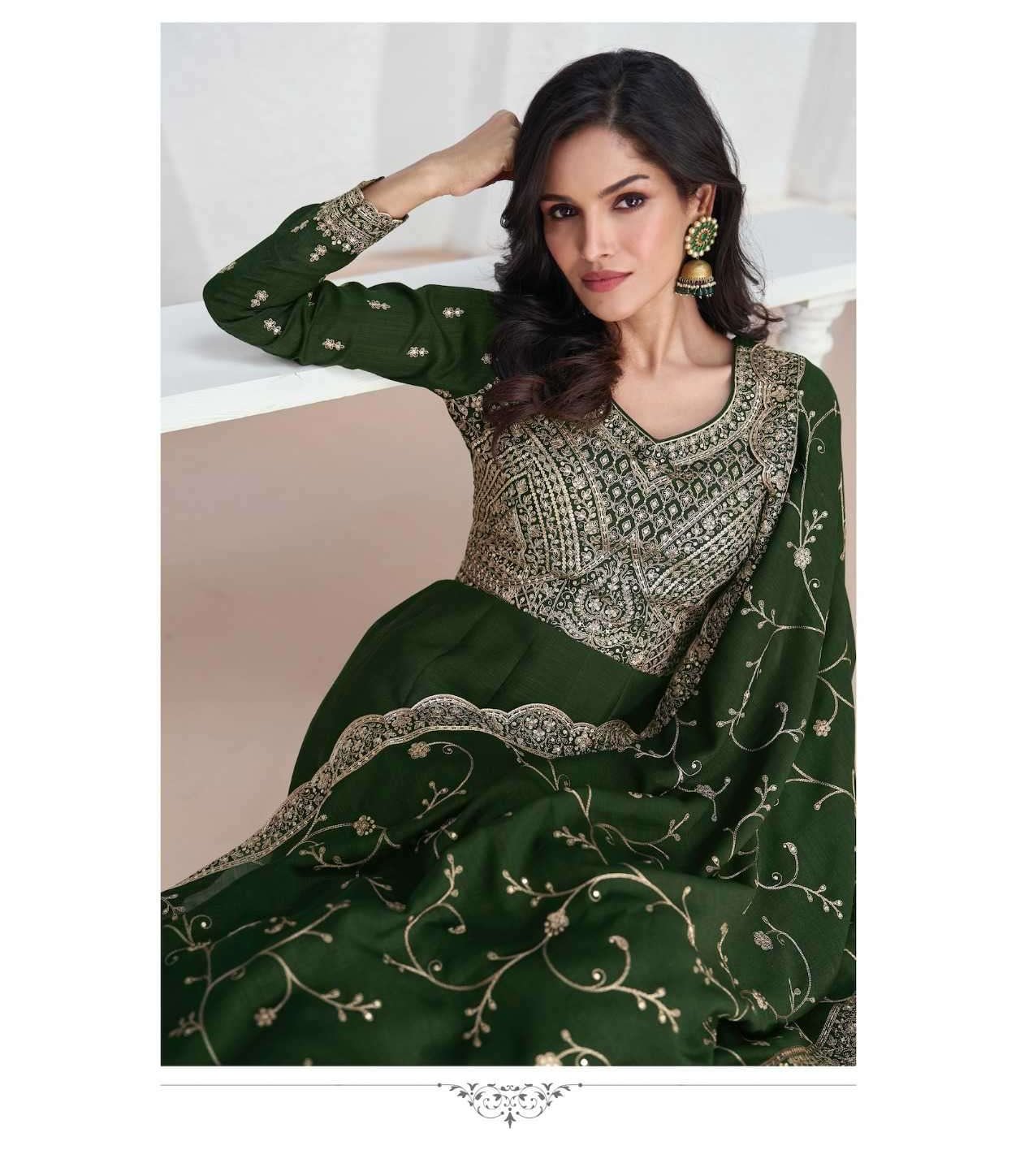Green Vichitra Embroidery Lace Work Salwar Suit - Image 2
