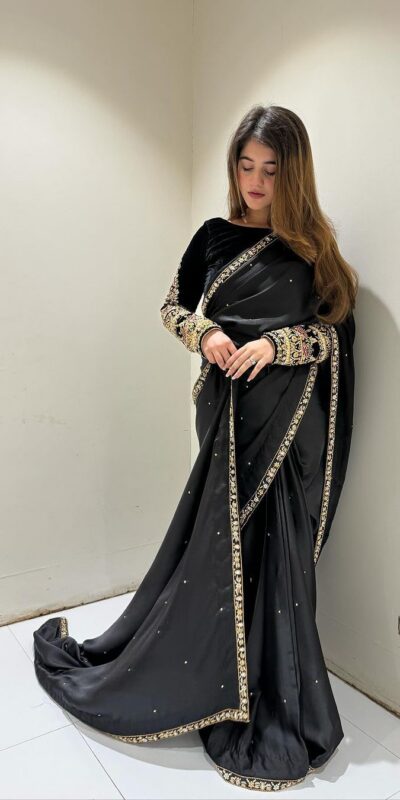 ST 403 Black in 9000 Velvet Embroidery Work & Lace Work Saree . Introductory Price ₹1999. Delivery 4-6 Working Days. Shop now. | Sarees, Bollywood Sarees, Creative Sarees, Designer Sarees, Embroidered Sarees, Ethnic Saree, Modern Digital sarees, Party Wear Sarees