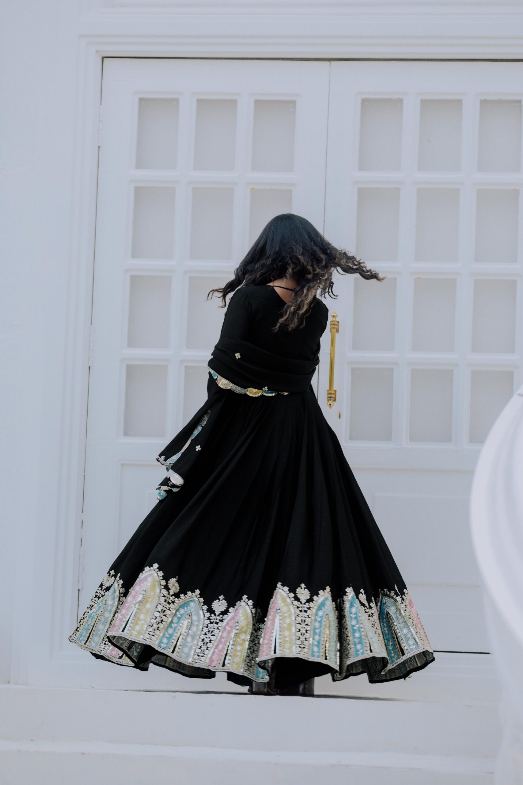 Black Chinon Silk Embroidery Work Salwar Suit - Image 3