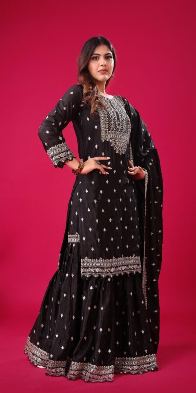 ZF 5006 Black Color Chinon Silk Sequence Work Salwar Suit Casual, Wedding, Festive, Events . Expected Delivery 4-6 Working Days @2149/- only | Jump Suits, Salwar suit, Casual Suits, Creative suits, Designer Suits, Palazzo Suits, Party Wear Suits, Patiala Suits, Straight Suits