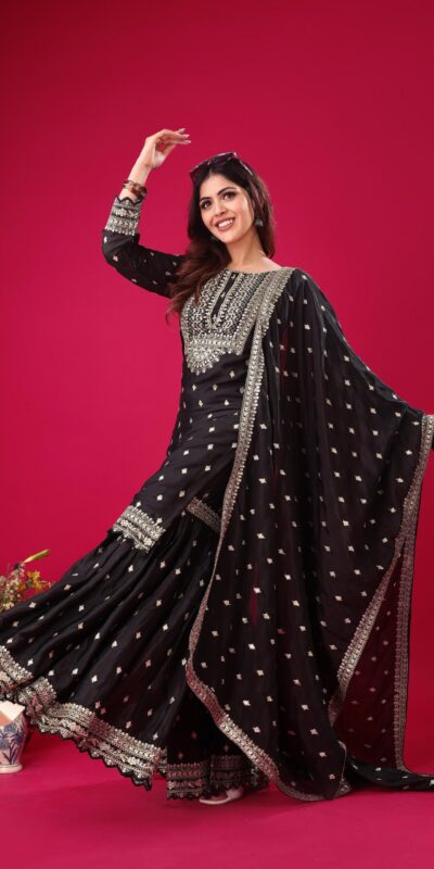 ZF 5006 Black Color Chinon Silk Sequence Work Salwar Suit Casual, Wedding, Festive, Events . Expected Delivery 4-6 Working Days @2149/- only | Jump Suits, Salwar suit, Casual Suits, Creative suits, Designer Suits, Palazzo Suits, Party Wear Suits, Patiala Suits, Straight Suits