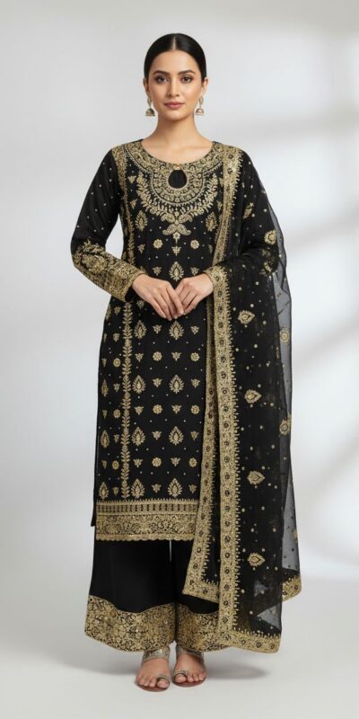 Black Faux Georgette Sequence Work Salwar Suit